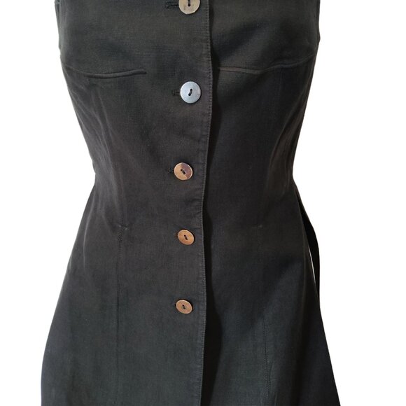 Vtg 1980s Claude Montana Black Linen Long Corset Top w' Rope Neckline Size 4 - Picture 4 of 11